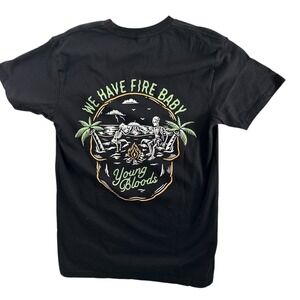 YBS Youngbloods T-Shirt Sz M Black Graphic " We Have Fire Baby" Short Sleeve